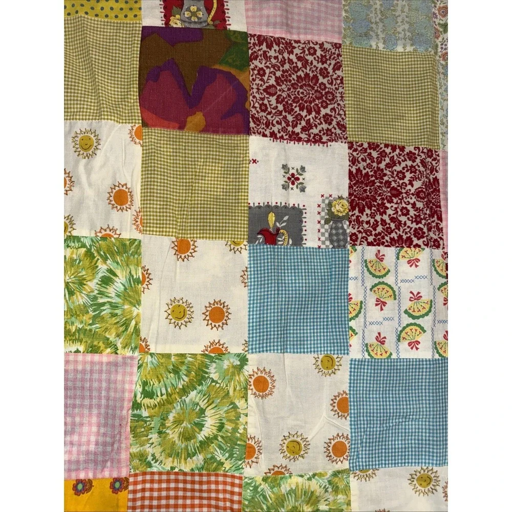 Vintage Handmade Patchwork Quilt Bedspread 95X77 In Farmhouse No Filling READ